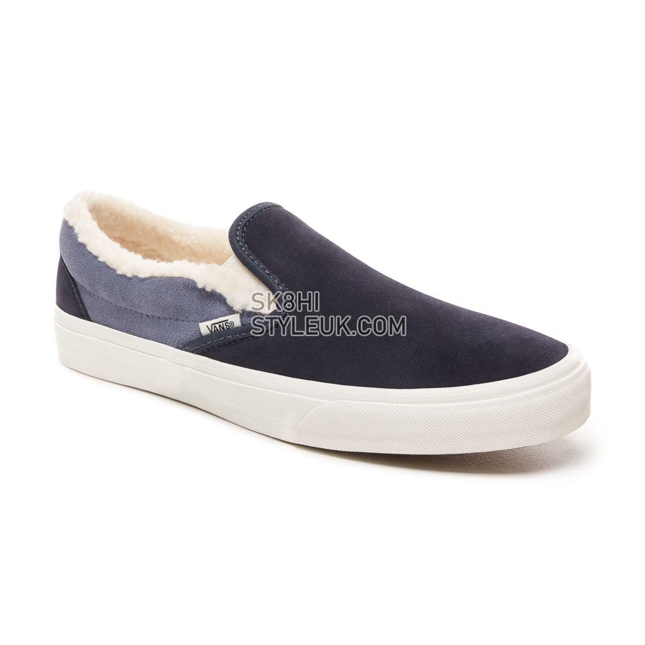 Vans Suede and Sherpa Classic Slip-on shoes Mens Womens - (Suede/Sherpa) Sky Captain/Grisaille VN0A38F7UM1 Shoes