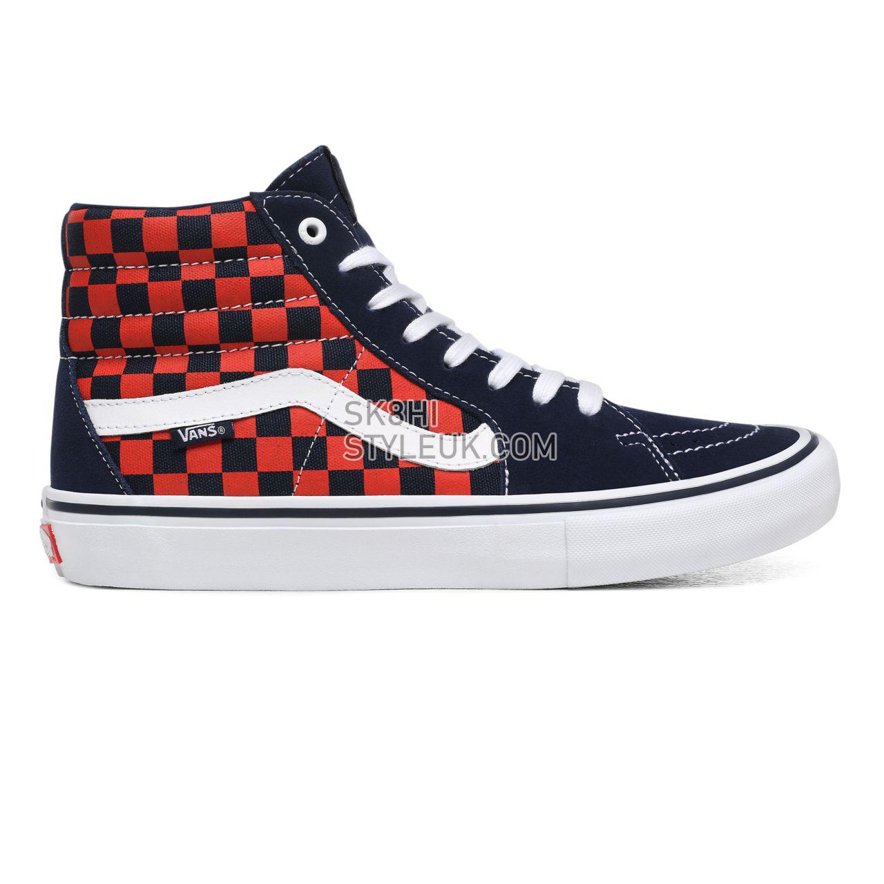 Vans Checkerboard Sk8-Hi Pro Orange Classic Mens Womens - (Checkerboard) Navy/Orange VN000VHGW7E Shoes