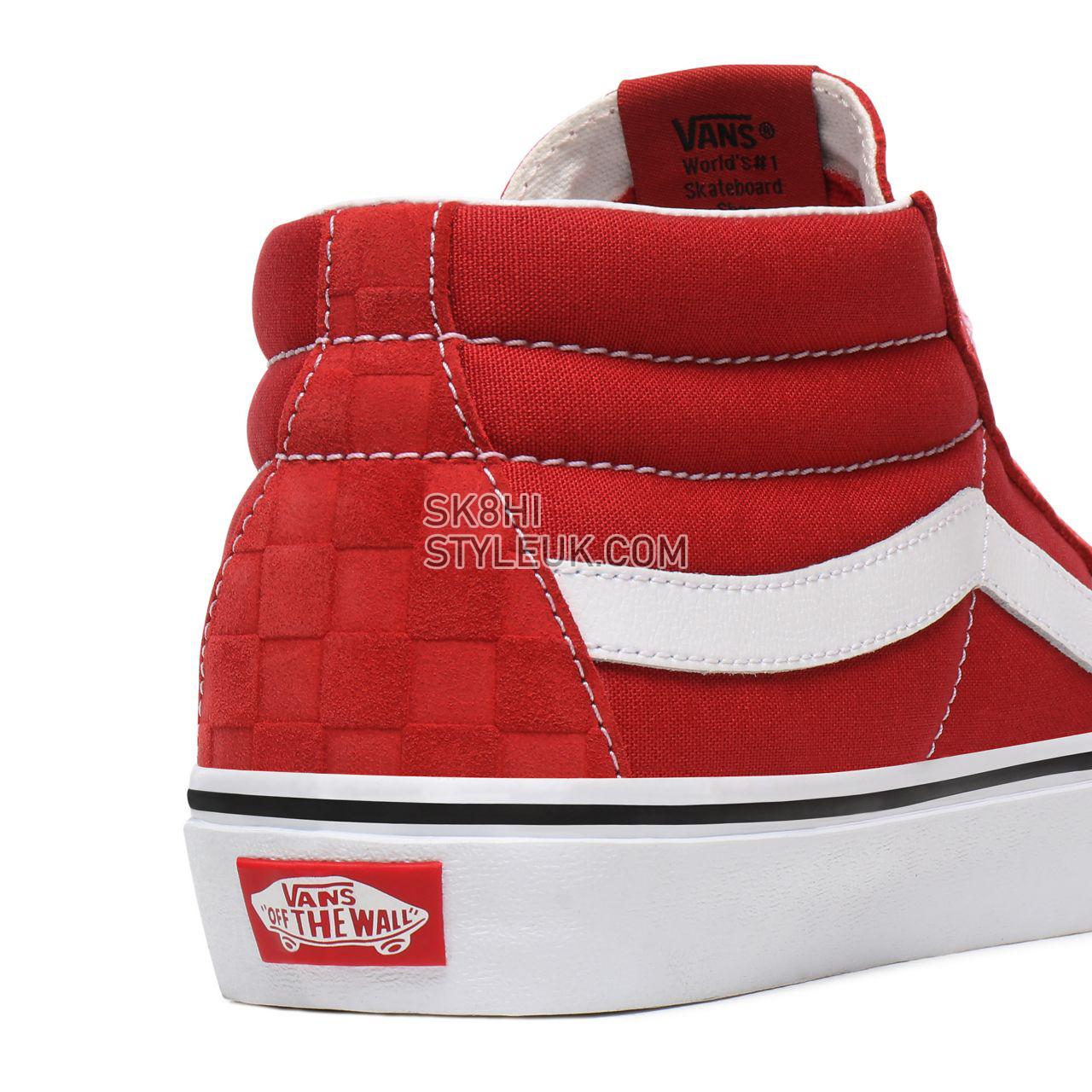 Vans Deboss Checkerboard Sk8-Mid Red Classic Mens Womens - (Deboss Checkerboard) Pompeian Red/True White VN0A3WM3WJ2 Shoes