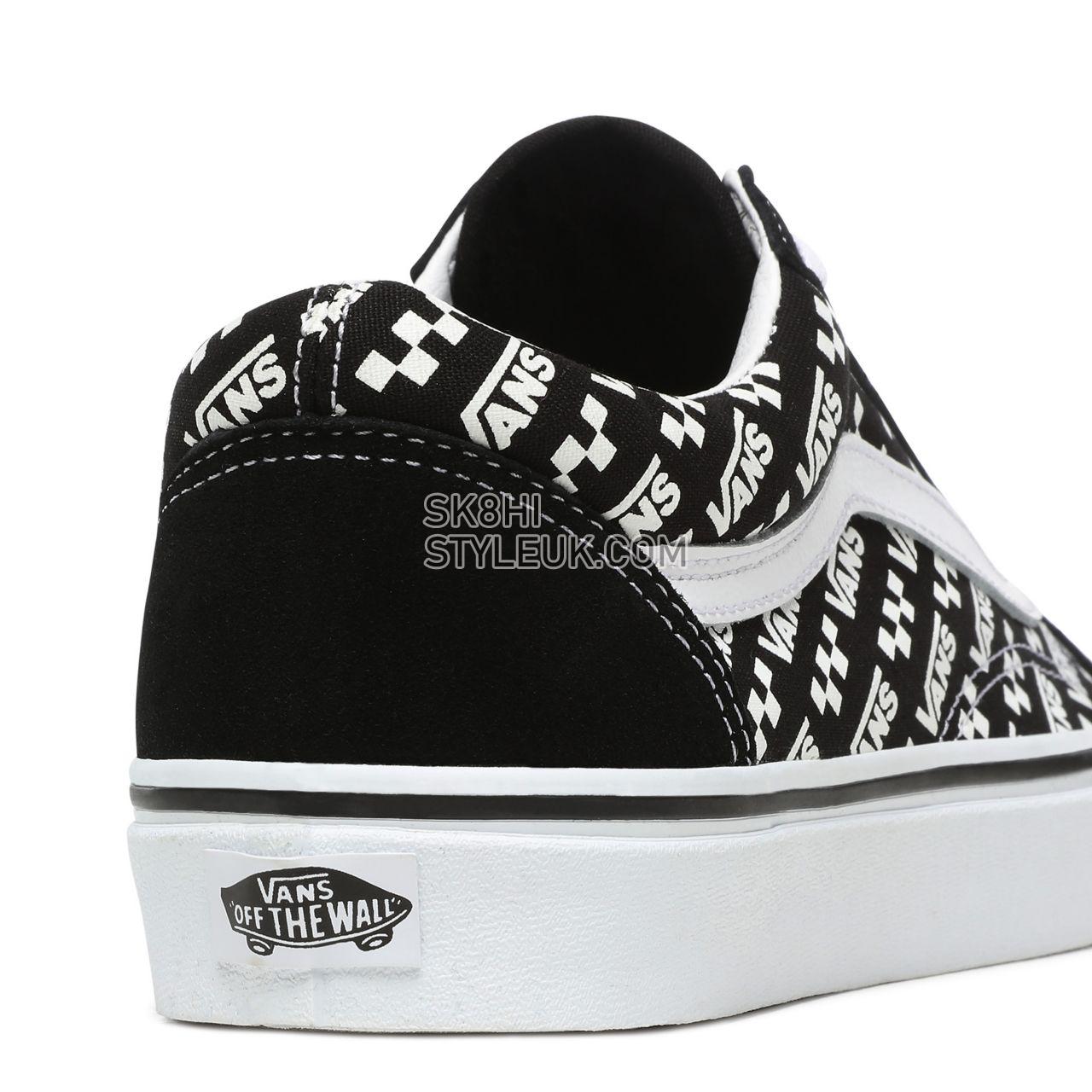 Vans Logo Repeat Old Skool Black Classic Mens Womens - (Logo Repeat) Black/True White VN0A4U3BTEZ Shoes