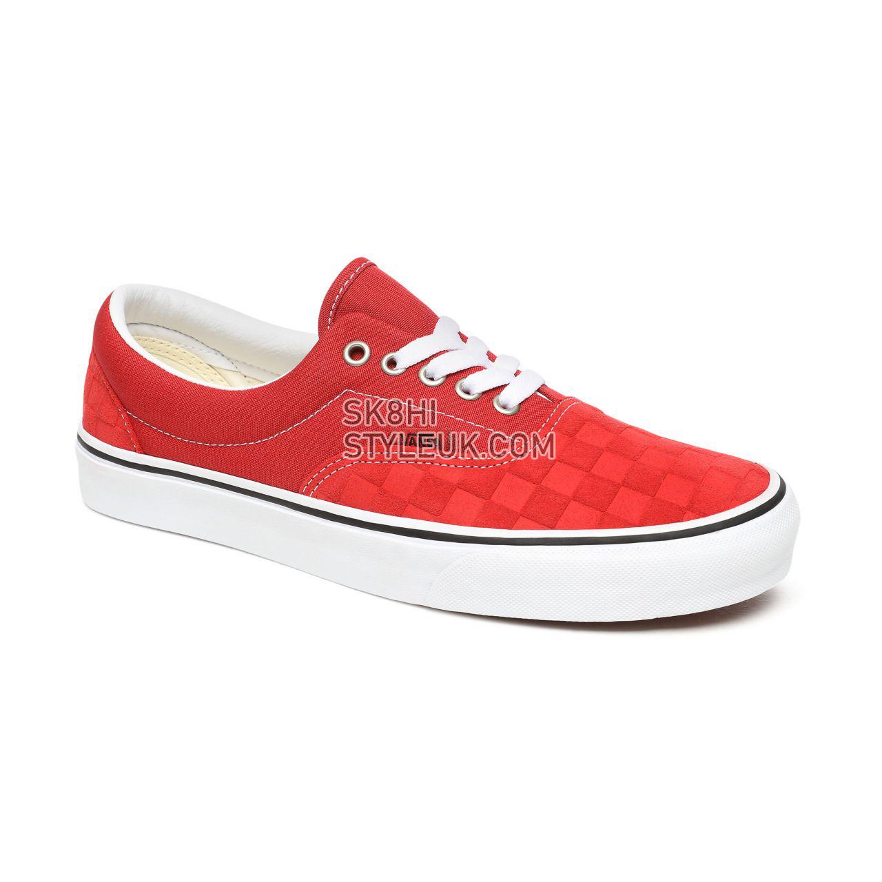 Vans Deboss Checkerboard Era Red Classic Mens Womens - (Deboss Checkerboard) Pompeian Red/True White VN0A4U39WJ2 Shoes