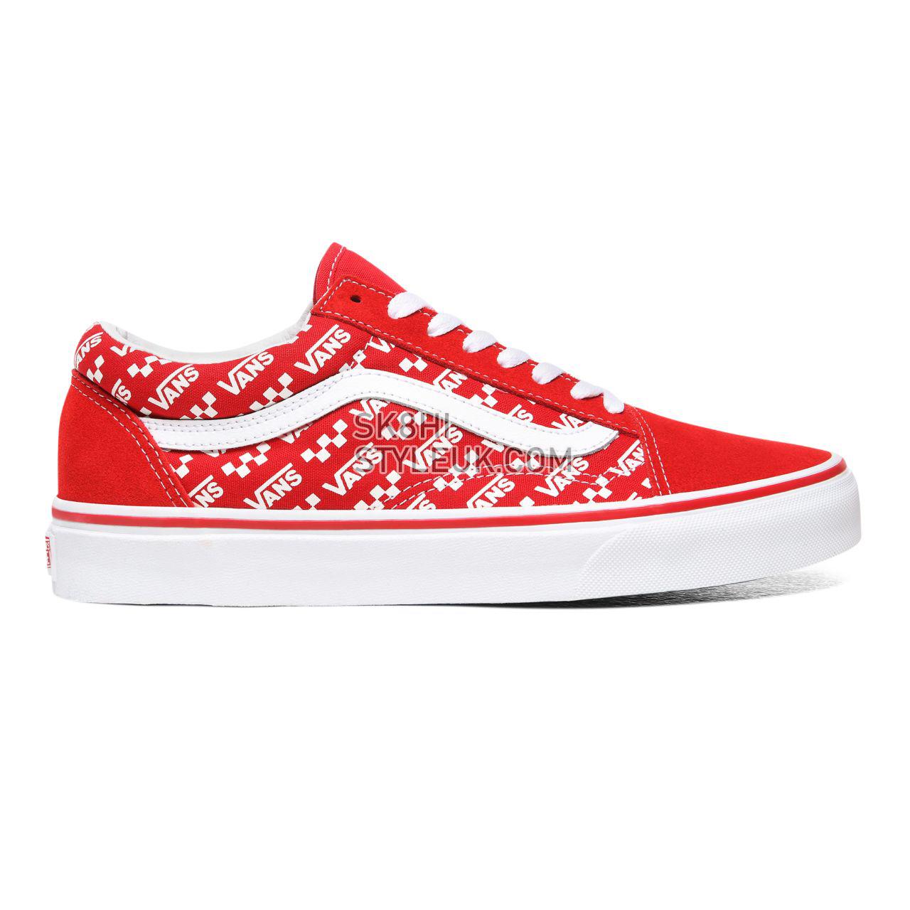 Vans Logo Repeat Old Skool Red Classic Mens Womens - (Logo Repeat) Racing Red/True White VN0A4U3BW35 Shoes