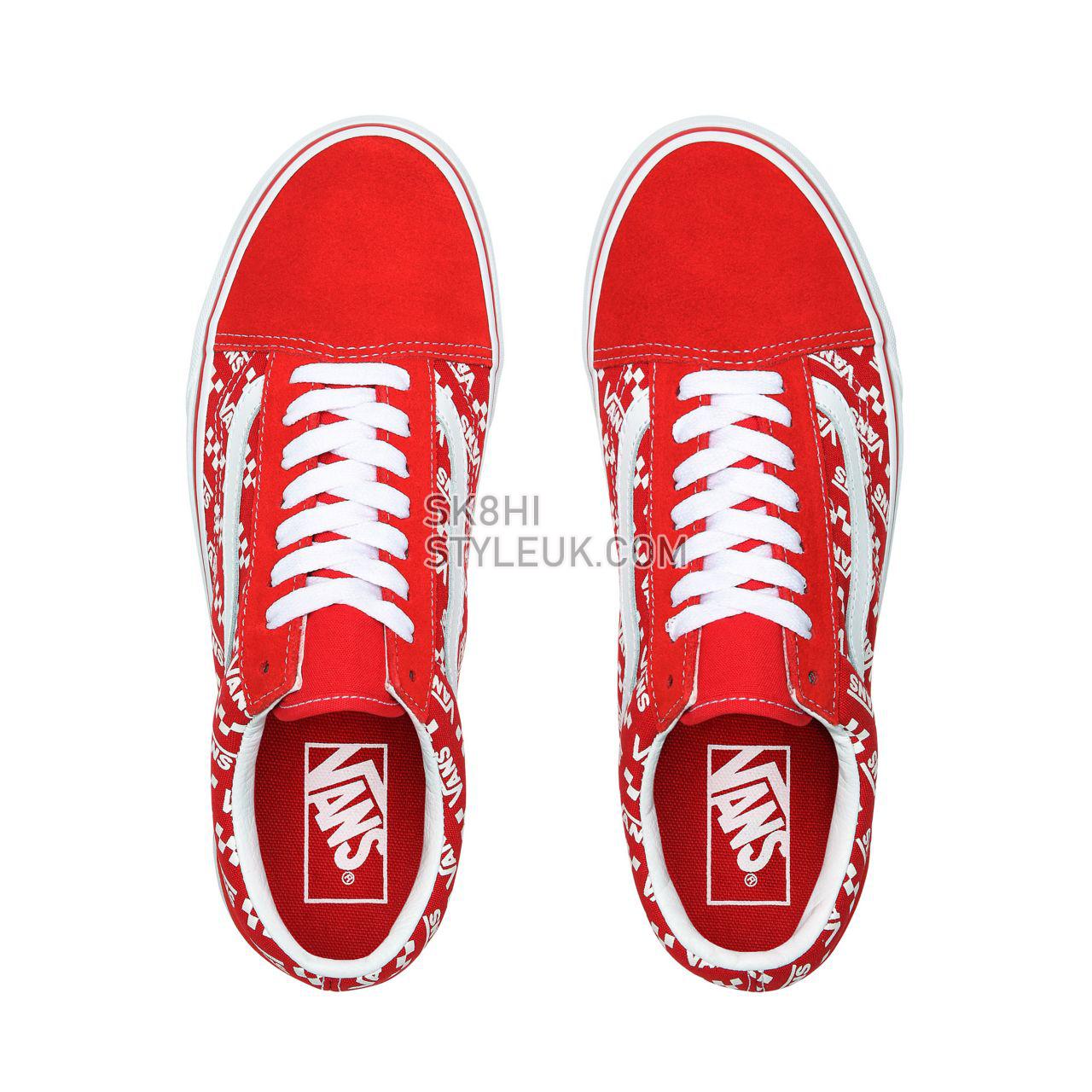 Vans Logo Repeat Old Skool Red Classic Mens Womens - (Logo Repeat) Racing Red/True White VN0A4U3BW35 Shoes