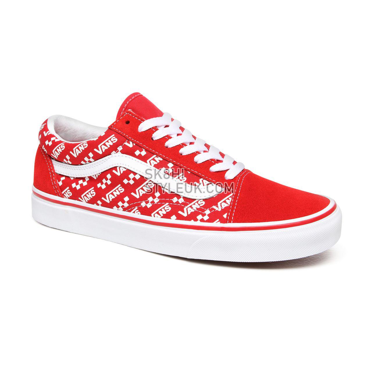 Vans Logo Repeat Old Skool Red Classic Mens Womens - (Logo Repeat) Racing Red/True White VN0A4U3BW35 Shoes