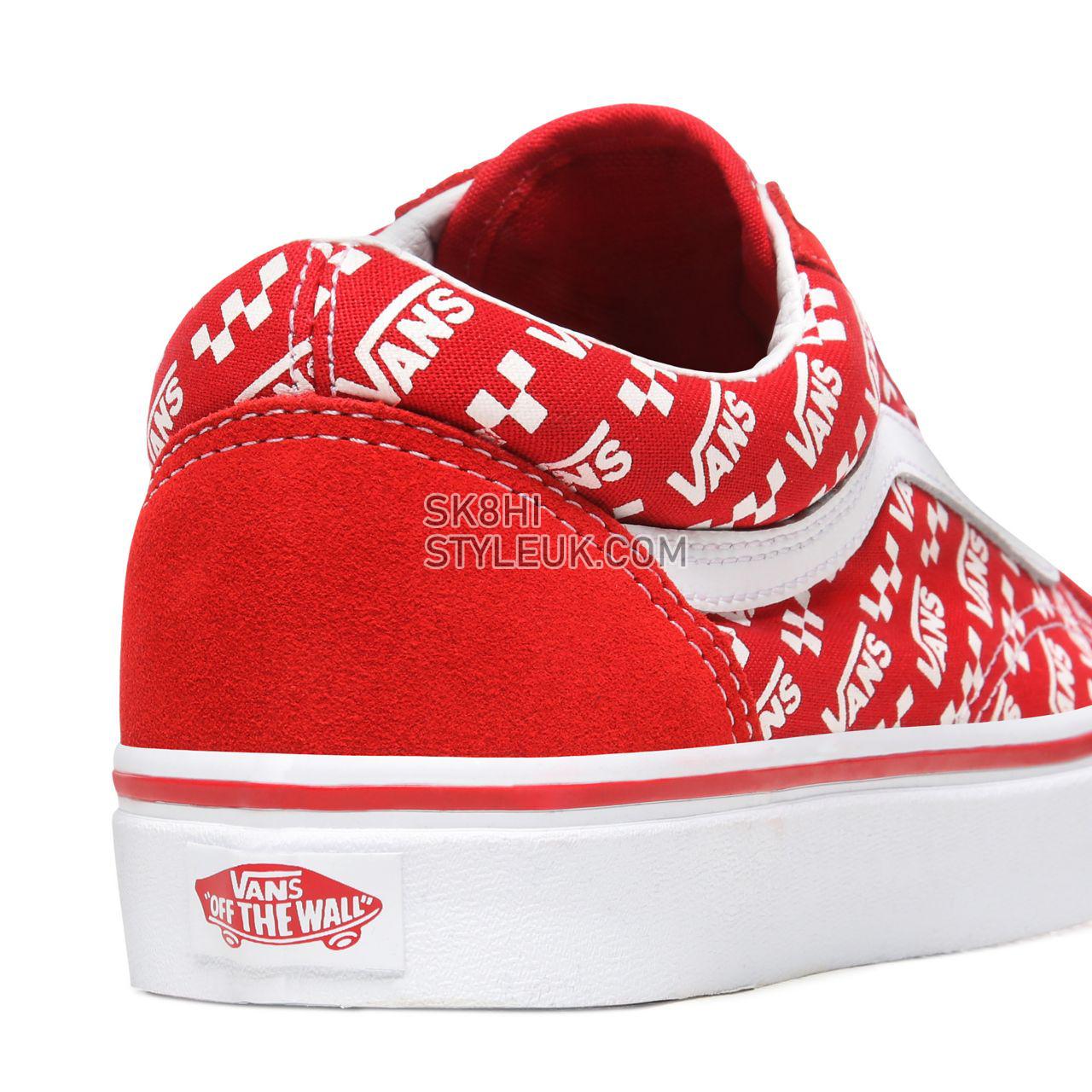 Vans Logo Repeat Old Skool Red Classic Mens Womens - (Logo Repeat) Racing Red/True White VN0A4U3BW35 Shoes