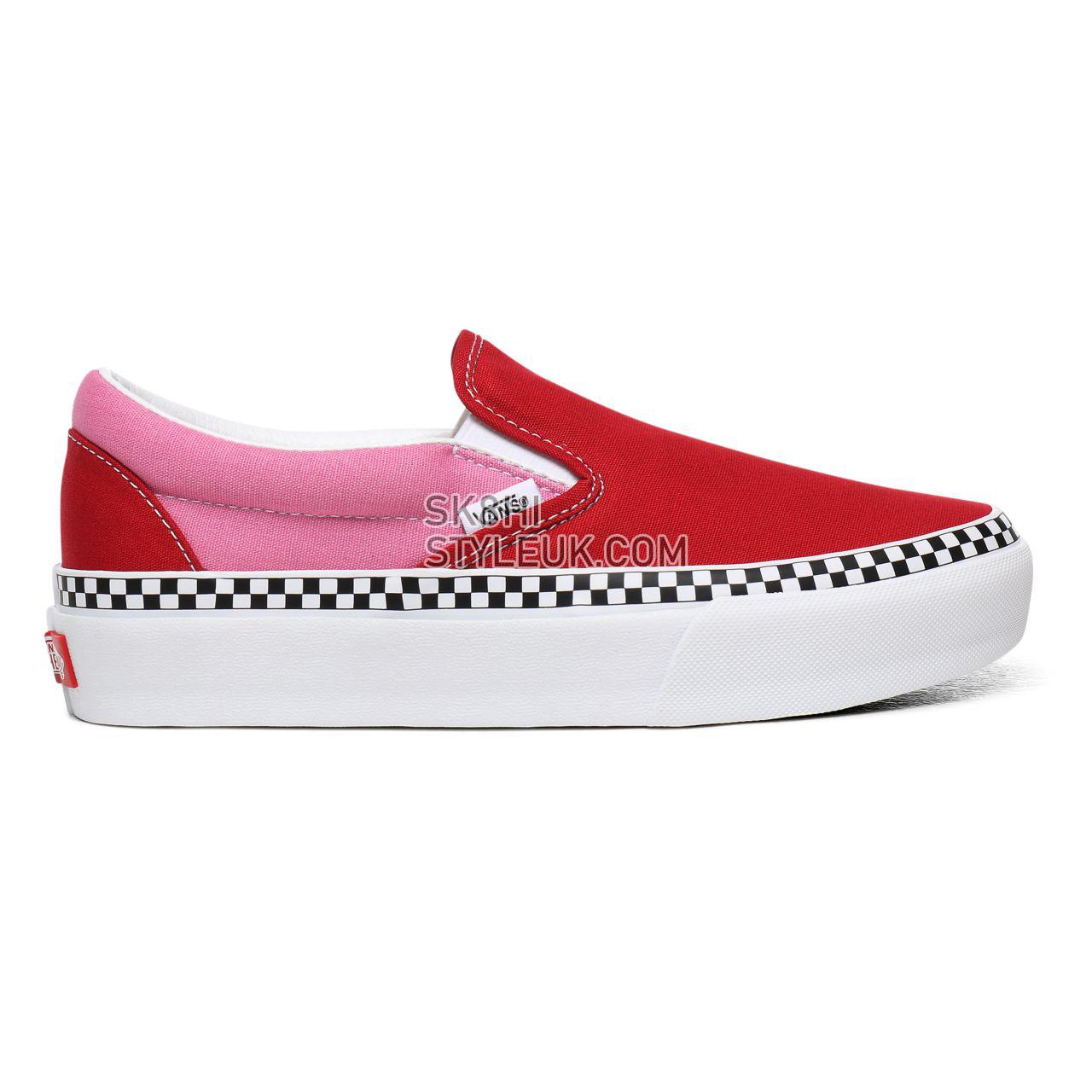 Vans 2-Tone Classic Slip-On Platform Red Classic Womens - (2-Tone) Chili Pepper/Fuchsia Pink VN0A3JEZWVX Shoes