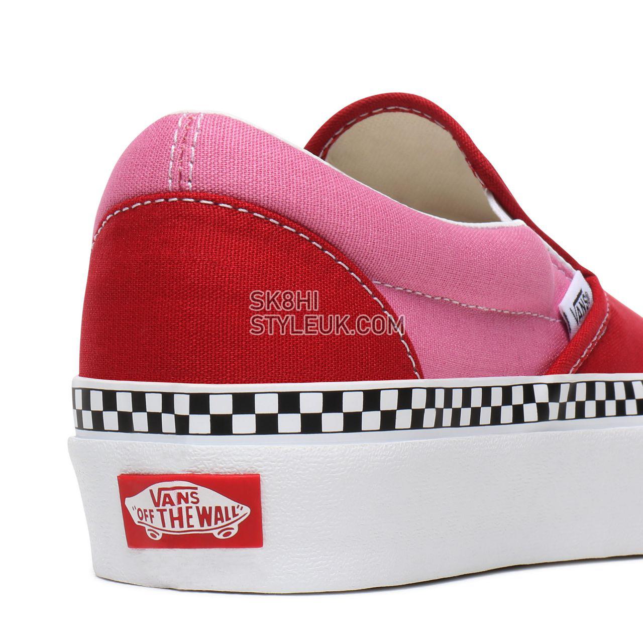 Vans 2-Tone Classic Slip-On Platform Red Classic Womens - (2-Tone) Chili Pepper/Fuchsia Pink VN0A3JEZWVX Shoes