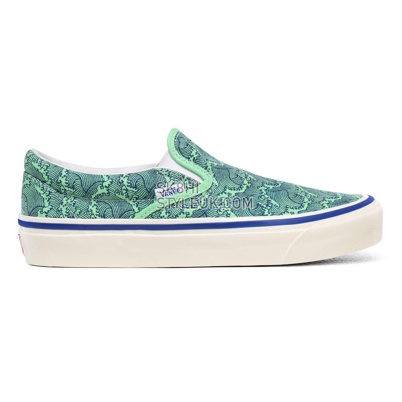 Vans Anaheim Factory Classic Slip-On 98 DX Blue Classic Womens - (Anaheim Factory) Og Wave/Og Neon Green VN0A3JEXWVT Shoes