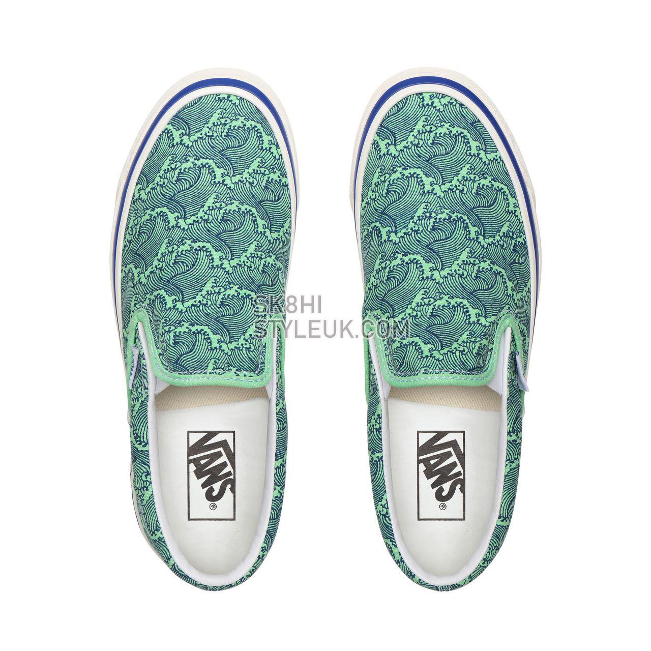 Vans Anaheim Factory Classic Slip-On 98 DX Blue Classic Womens - (Anaheim Factory) Og Wave/Og Neon Green VN0A3JEXWVT Shoes