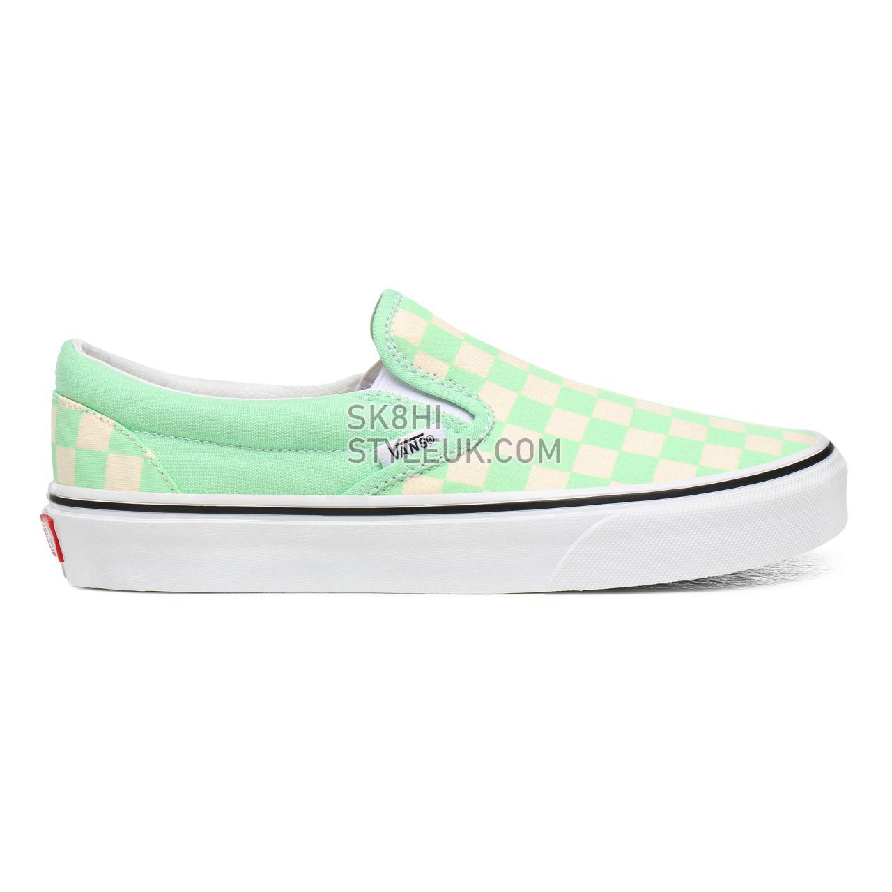 Vans Checkerboard Classic Slip-On Green Classic Womens - (Checkerboard) Green Ash/True White VN0A4U38WS1 Shoes