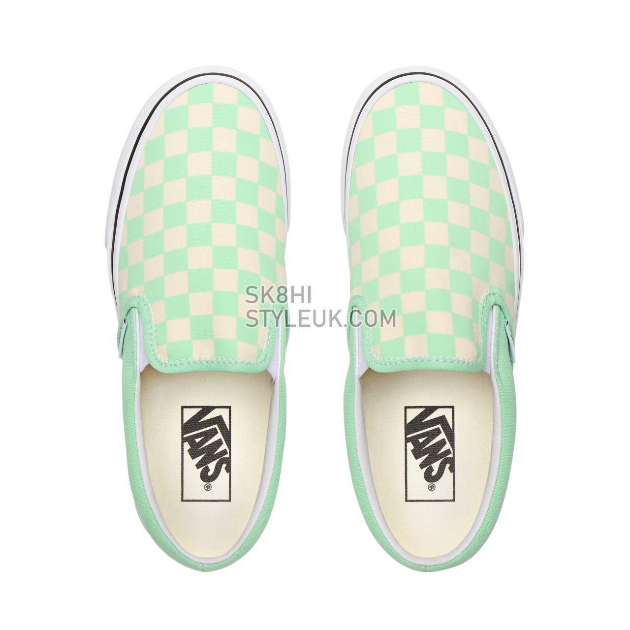 Vans Checkerboard Classic Slip-On Green Classic Womens - (Checkerboard) Green Ash/True White VN0A4U38WS1 Shoes