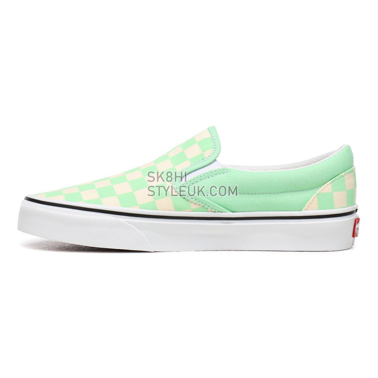 Vans Checkerboard Classic Slip-On Green Classic Womens - (Checkerboard) Green Ash/True White VN0A4U38WS1 Shoes