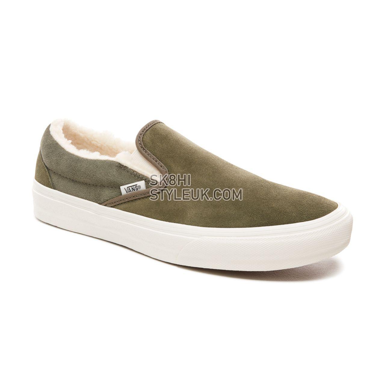 Vans Suede and Sherpa Classic Slip-On Classic Mens Womens - (Suede/Sherpa) Grape Leaf/Dusty Olive VN0A38F7ULZ Shoes