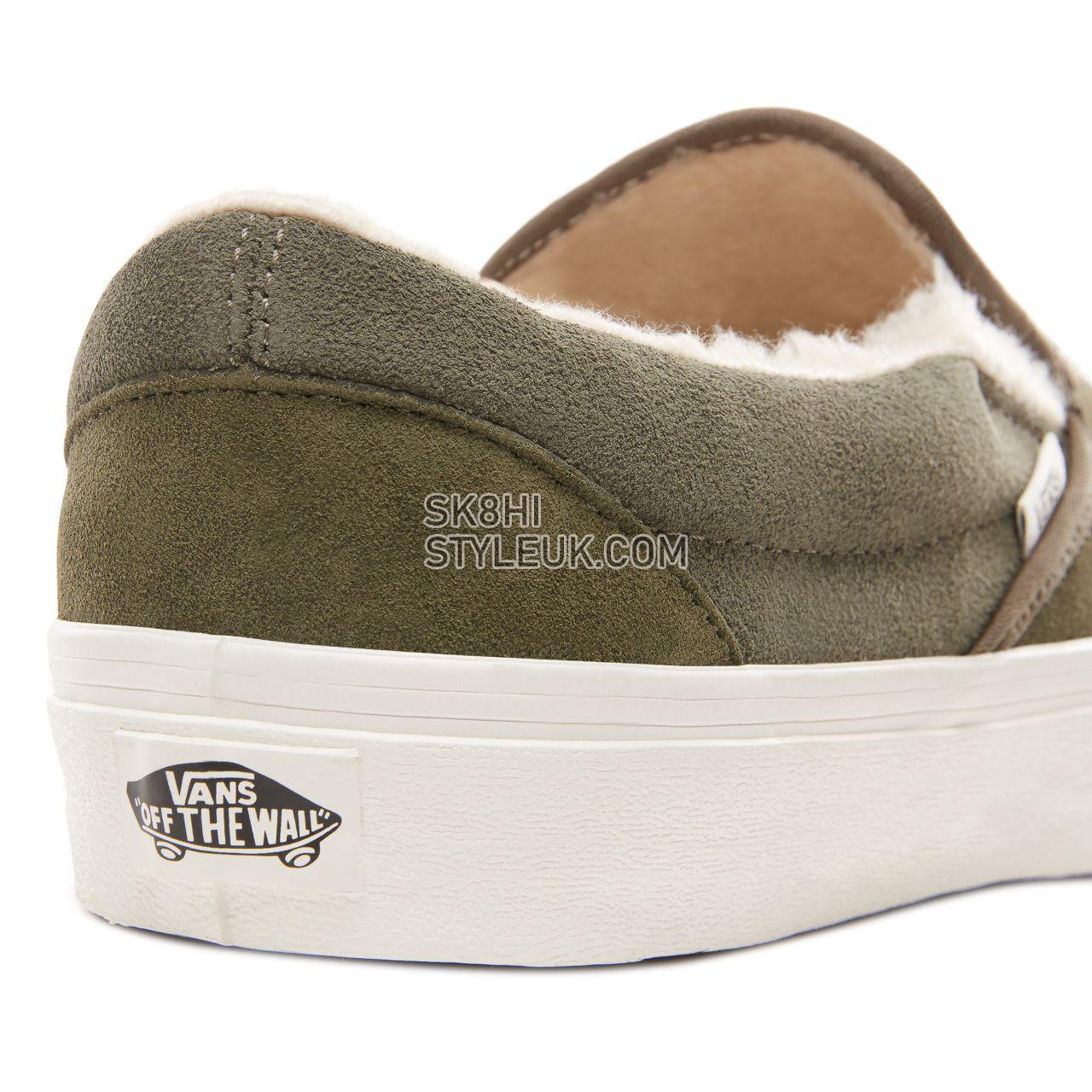 Vans Suede and Sherpa Classic Slip-On Classic Mens Womens - (Suede/Sherpa) Grape Leaf/Dusty Olive VN0A38F7ULZ Shoes